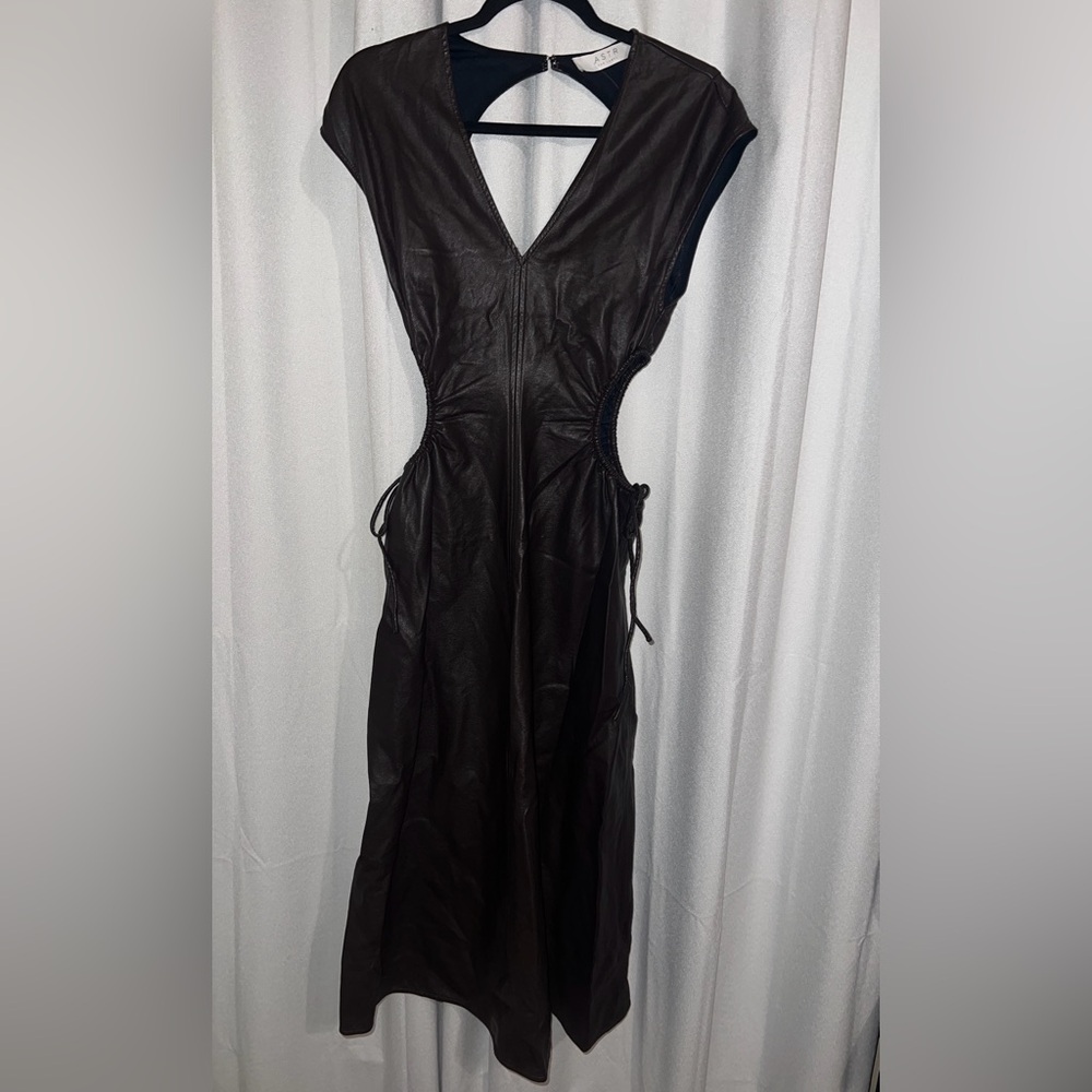 ASTR The label Miranda Midi Dress In Brown Faux Leather Cutout Small - Picture 3 of 7